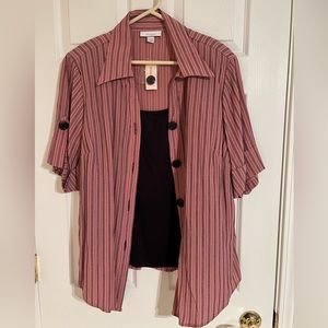 Dressbarn Rosy Pink and Black, Short-sleeved, Layered look Blouse
